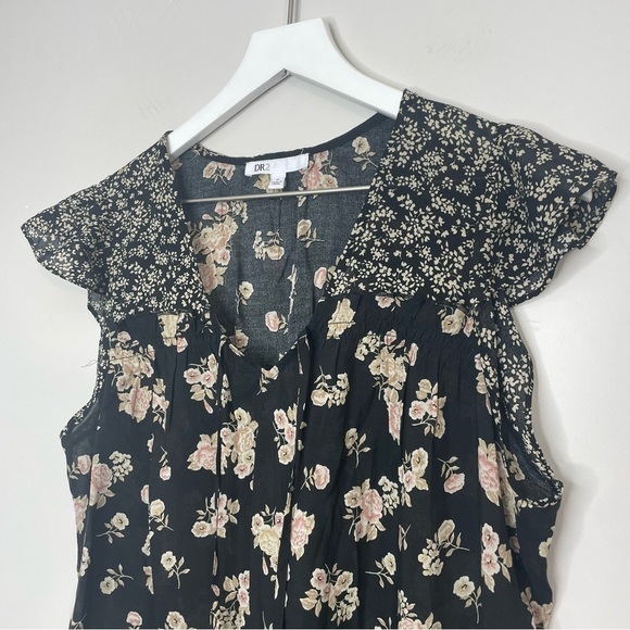 Dr2 Ruffle Black Floral Patchwork Blouse Top Size Medium - Picture 2 of 7